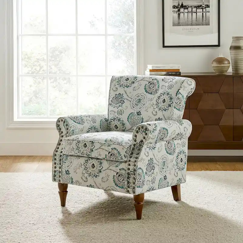 Fauteuil d’appoint traditionnel en polyester avec accoudoirs arrondis et garniture de clous décoratifs