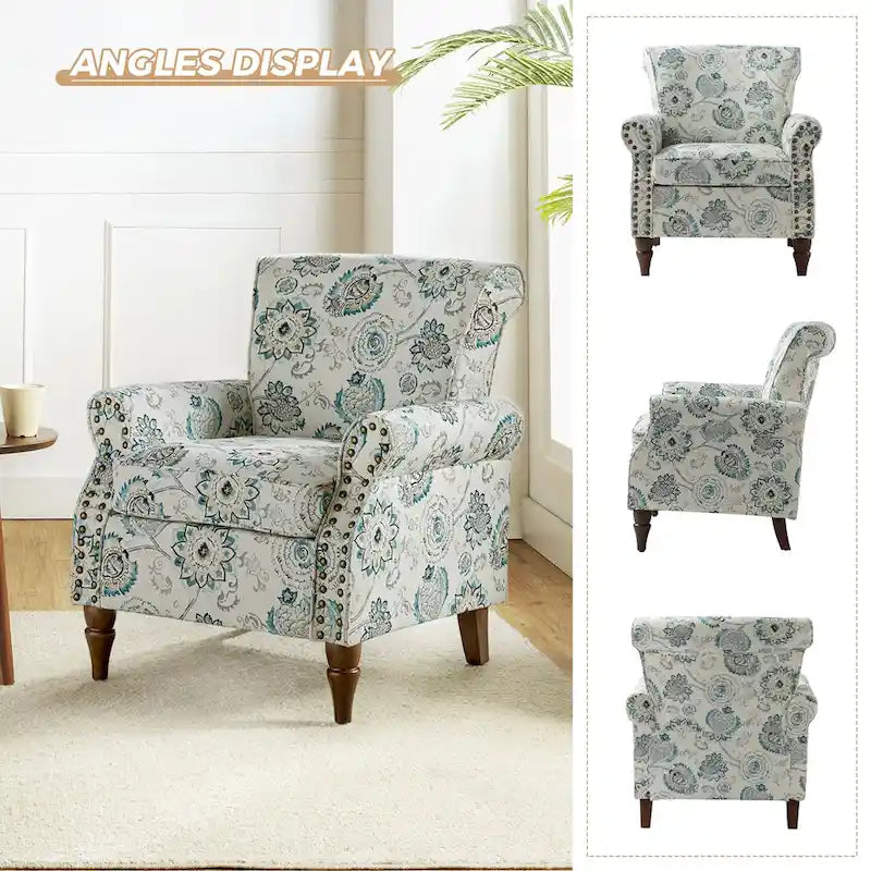 Fauteuil d’appoint traditionnel en polyester avec accoudoirs arrondis et garniture de clous décoratifs