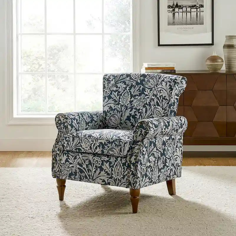 Fauteuil d’appoint traditionnel en polyester avec accoudoirs arrondis et garniture de clous décoratifs