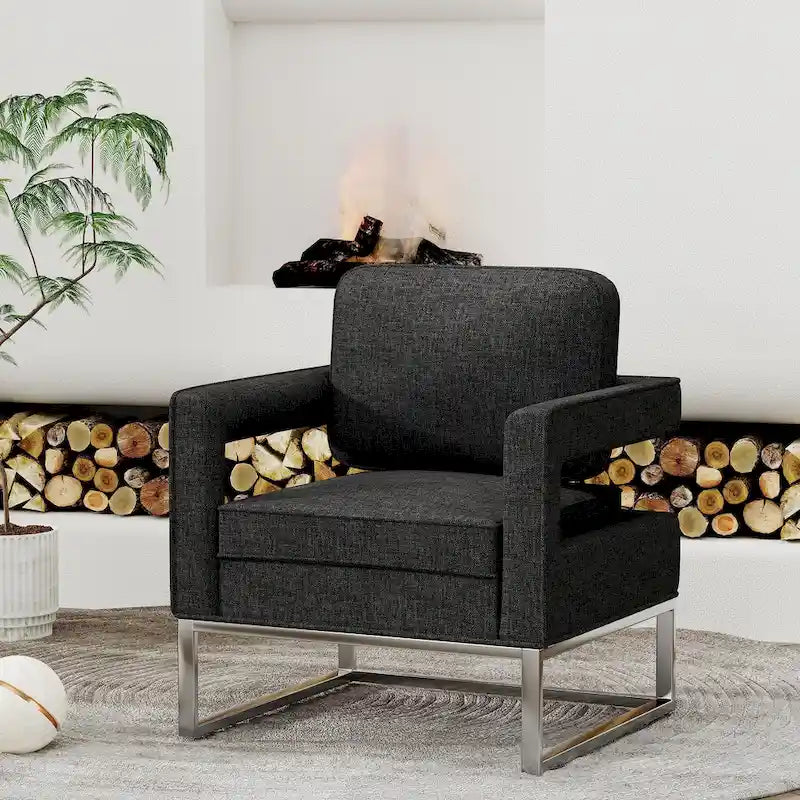 Moderner Akzentsessel mit Armlehnen, Wohnzimmerstuhl im Mid-Century-Stil, gepolsterter Loungesessel