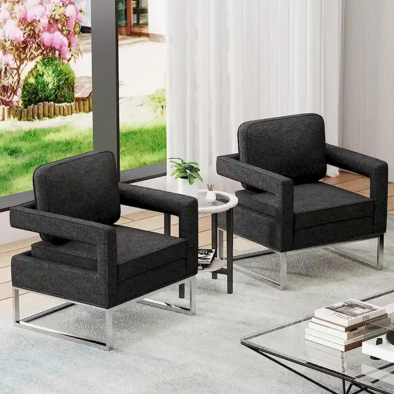 Moderner Akzentsessel mit Armlehnen, Wohnzimmerstuhl im Mid-Century-Stil, gepolsterter Loungesessel