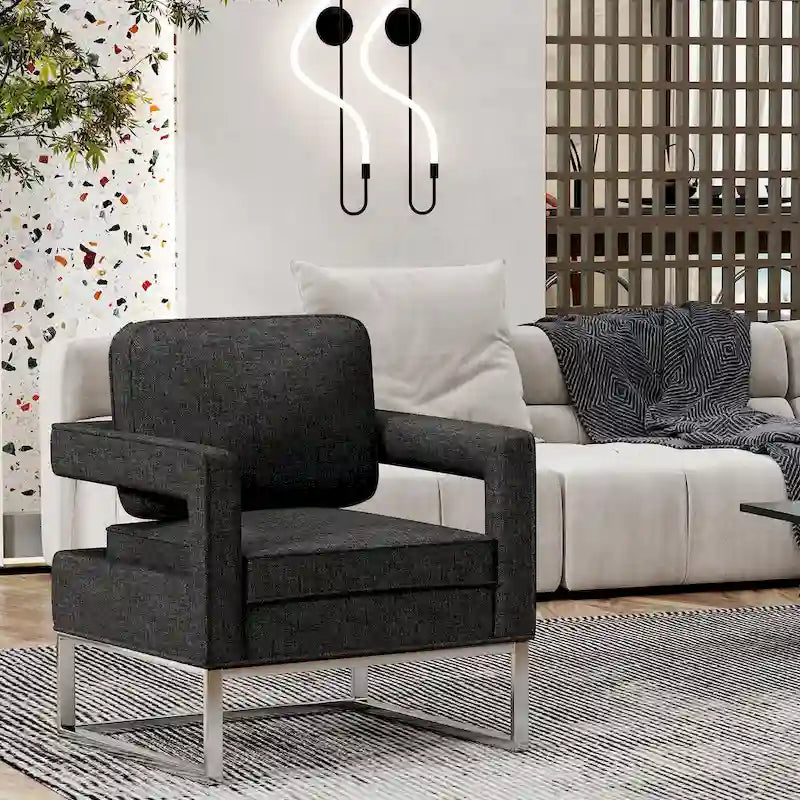 Moderner Akzentsessel mit Armlehnen, Wohnzimmerstuhl im Mid-Century-Stil, gepolsterter Loungesessel
