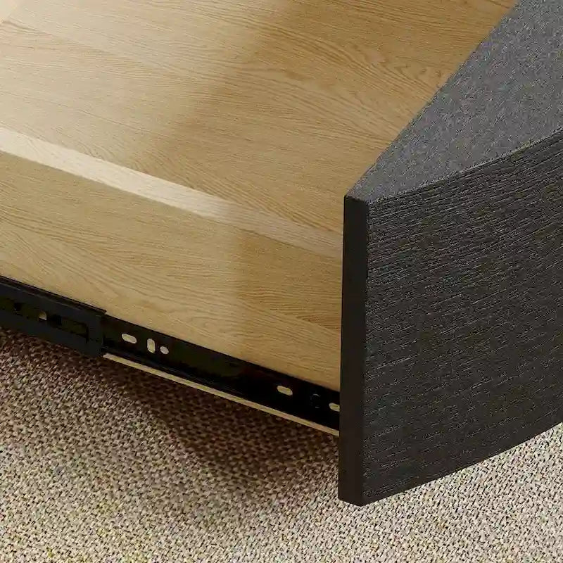 Table basse tambour moderne avec placage de chêne, plateau en pierre frittée et 2 tiroirs en bois massif, entièrement assemblée, blanche
