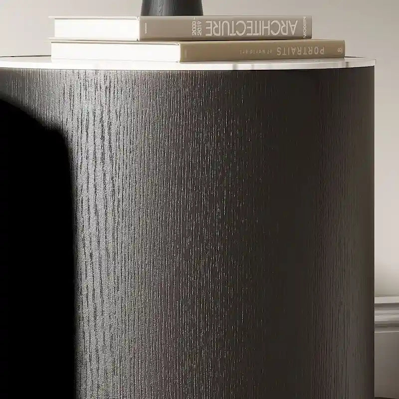 Table basse tambour moderne avec placage de chêne, plateau en pierre frittée et 2 tiroirs en bois massif, entièrement assemblée, blanche