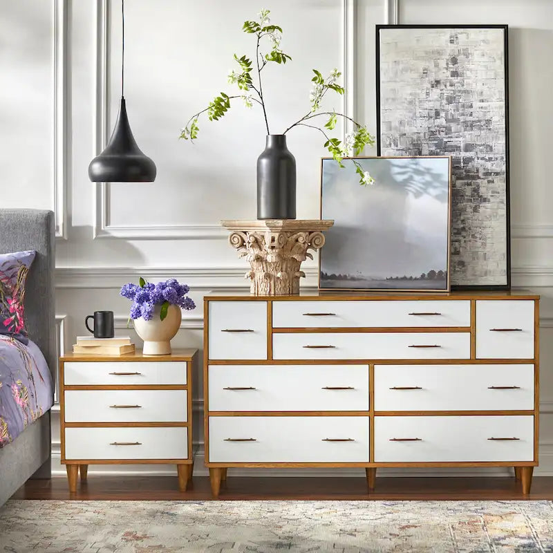 Kommode mit 8 Schubladen im Used-Look und Mid-Century-Modern-Stil