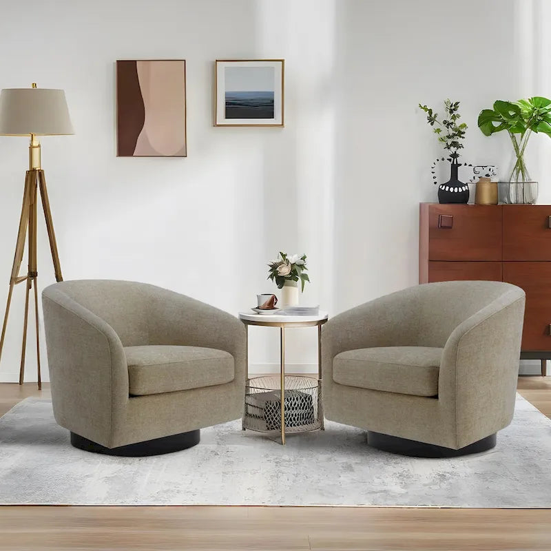 Juego de 2 sillas decorativas de tela giratorias 360, sillones tipo barril