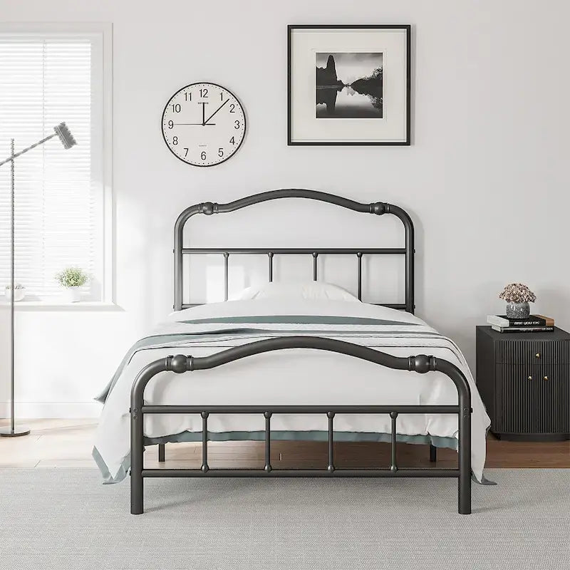Estructura de cama metálica resistente de 14 de alto, de estilo vintage, soporta hasta 2500lbs, fácil de montar y sin chirridos
