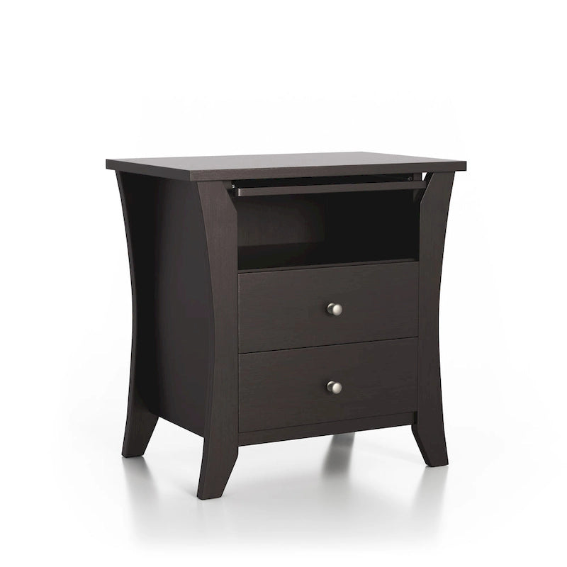 Mesa de noche de madera de estilo transicional con 2 cajones y estante