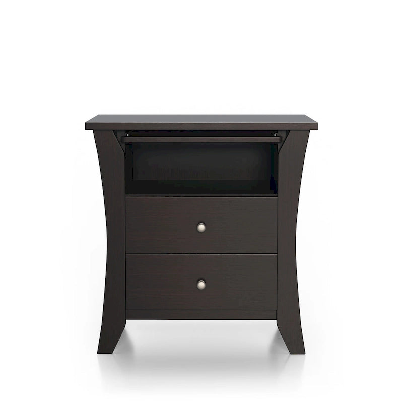 Mesa de noche de madera de estilo transicional con 2 cajones y estante