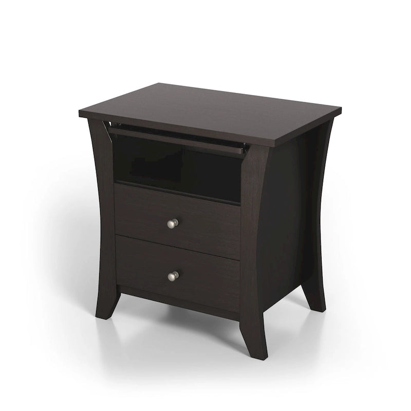Mesa de noche de madera de estilo transicional con 2 cajones y estante