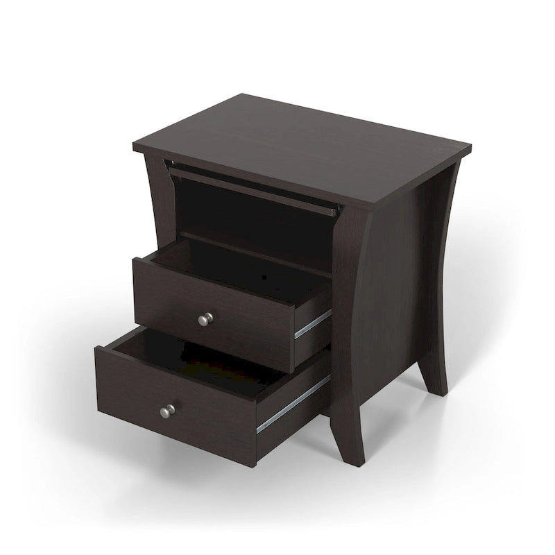 Mesa de noche de madera de estilo transicional con 2 cajones y estante