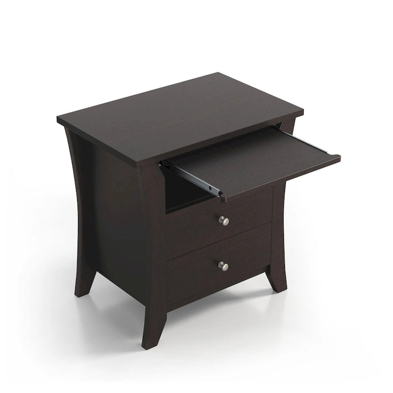 Mesa de noche de madera de estilo transicional con 2 cajones y estante