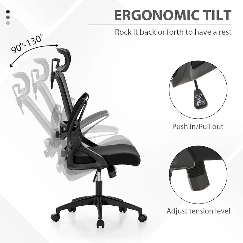 Silla ergonómica de escritorio para oficina con respaldo alto de malla, giratoria 360°, para computadora y ejecutivos