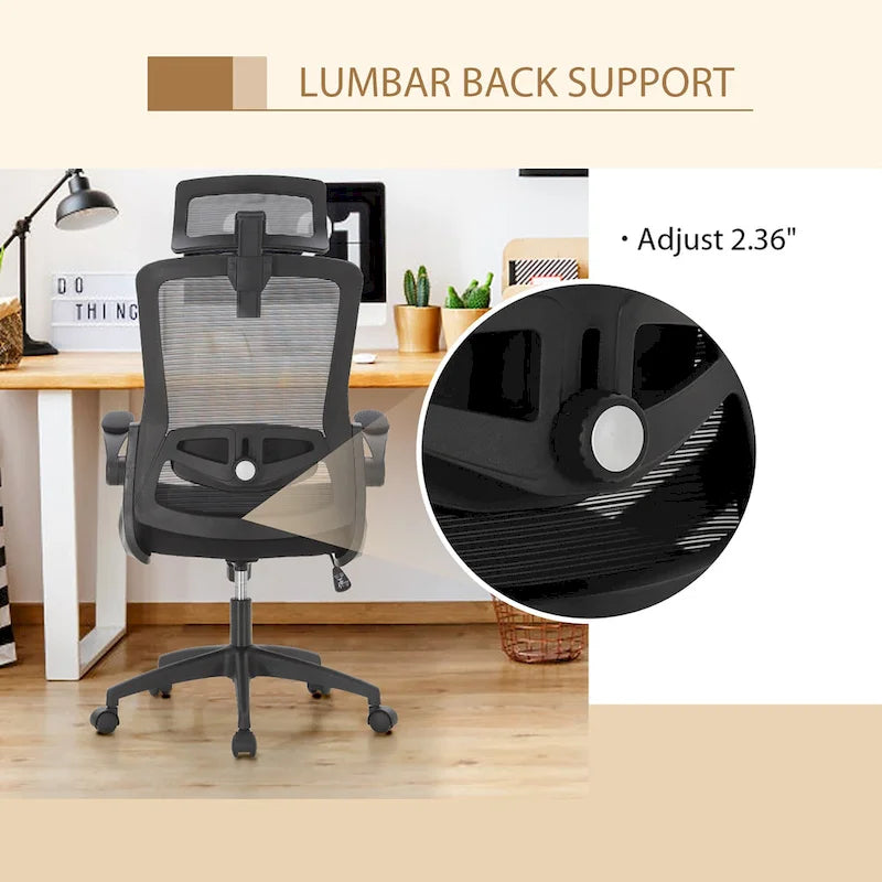 Silla ergonómica de escritorio para oficina con respaldo alto de malla, giratoria 360°, para computadora y ejecutivos