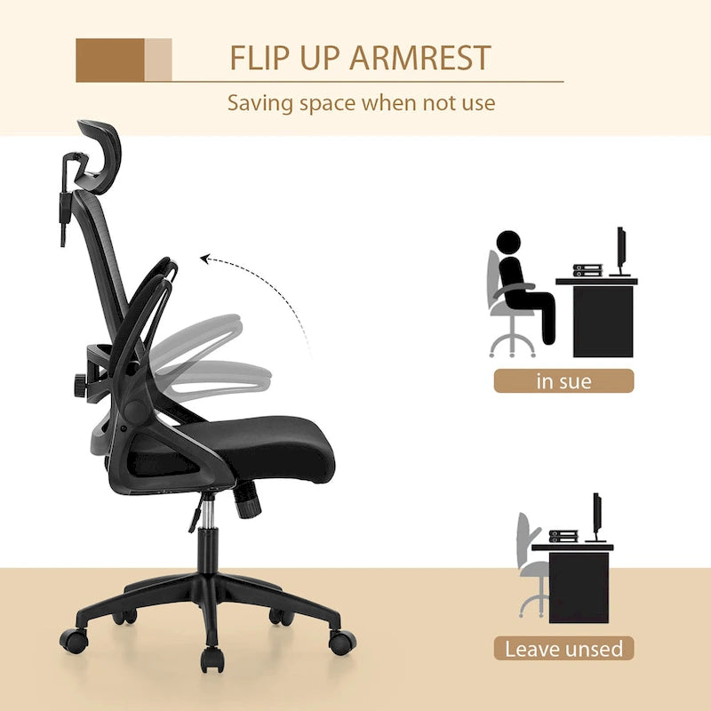 Silla ergonómica de escritorio para oficina con respaldo alto de malla, giratoria 360°, para computadora y ejecutivos