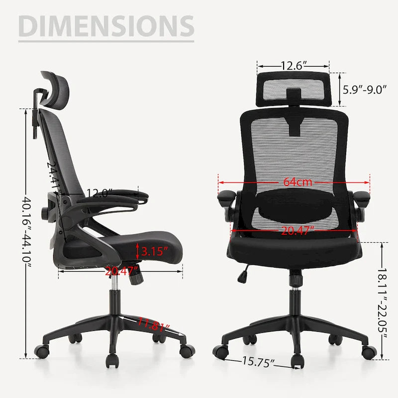 Silla ergonómica de escritorio para oficina con respaldo alto de malla, giratoria 360°, para computadora y ejecutivos