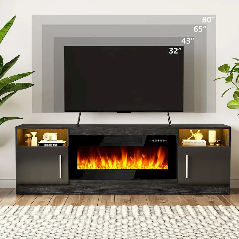 Meuble TV pour cheminée de 70 avec foyer électrique de 36, pour téléviseurs jusqu’à 80, éclairage LED à 16 couleurs/centre de divertissement