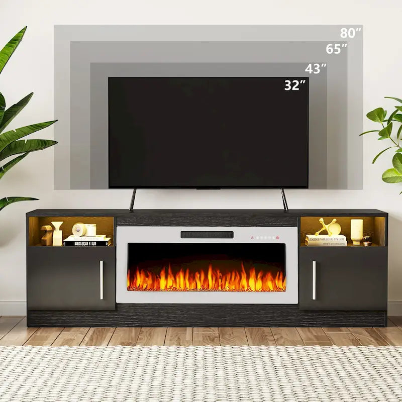 Meuble TV pour cheminée de 70 avec foyer électrique de 36, pour téléviseurs jusqu’à 80, éclairage LED à 16 couleurs/centre de divertissement