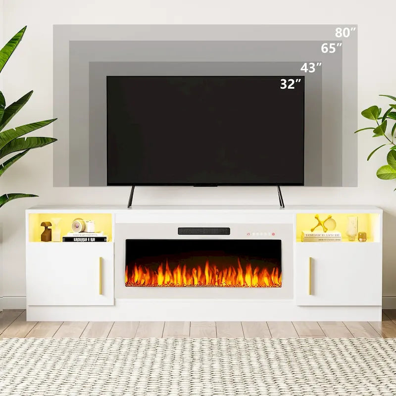 Meuble TV pour cheminée de 70 avec foyer électrique de 36, pour téléviseurs jusqu’à 80, éclairage LED à 16 couleurs/centre de divertissement
