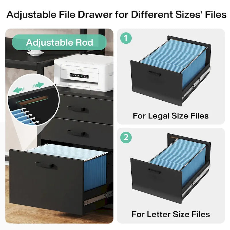 Bureau d’ordinateur de 63 avec support pour écran, bureau ergonomique pour télétravail avec tiroirs et classeur