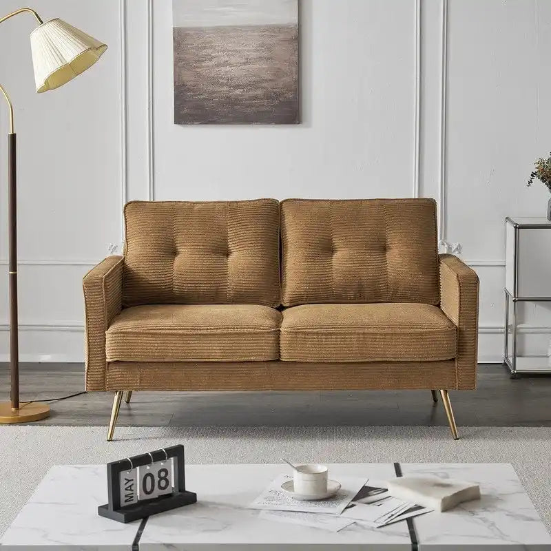 Weißes Sofa für 2 Personen aus getuftetem Stoff, kleines Polstersofa fürs Wohnzimmer