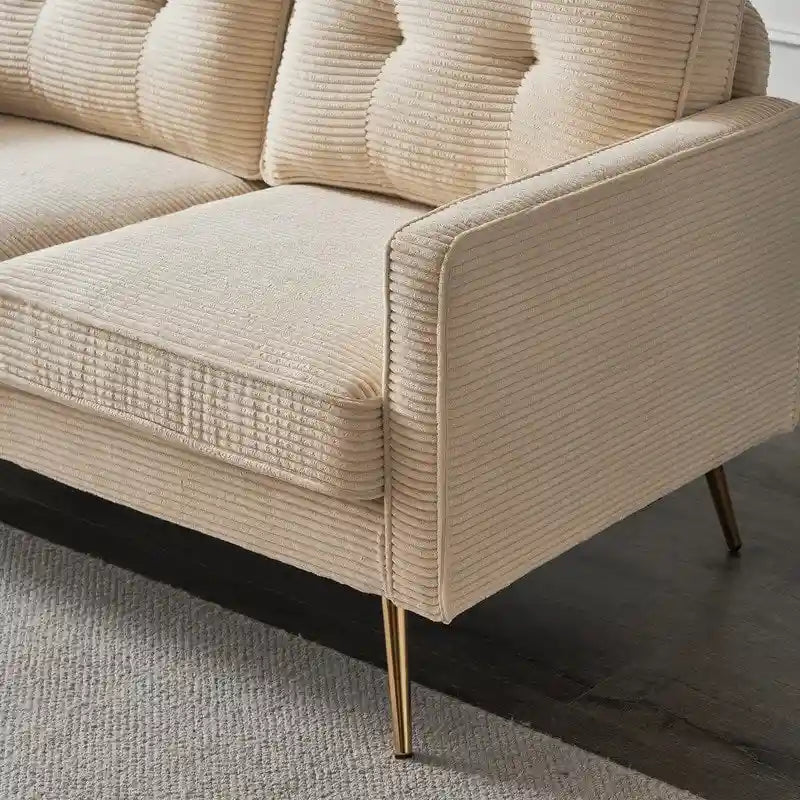Sofá biplaza blanco de tela con capitoné, pequeño y tapizado, para la sala