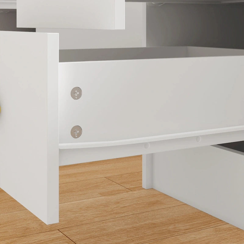 Coiffeuse avec miroir triptyque, éclairage certifié et plateau en verre