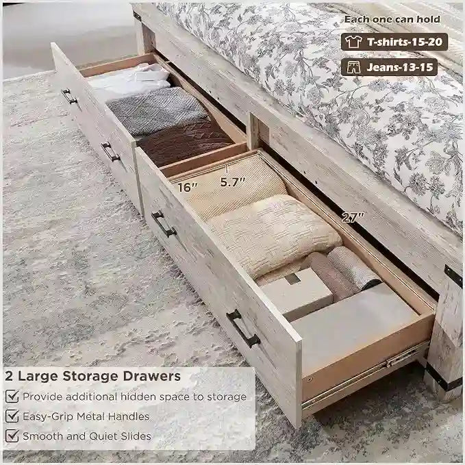 Estructura de cama estilo granja con cabecero alto de 54 y 2 cajones grandes