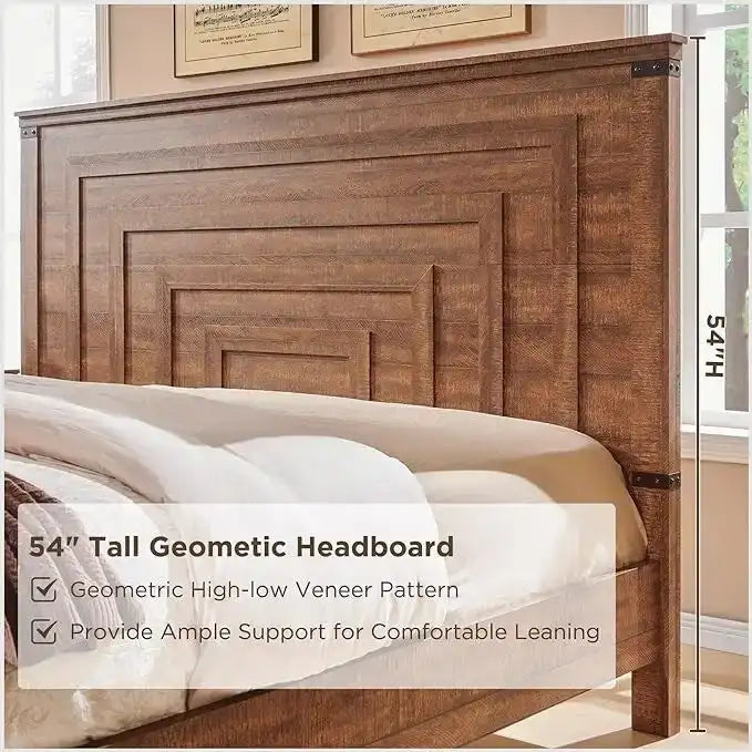 Estructura de cama estilo granja con cabecero alto de 54 y 2 cajones grandes