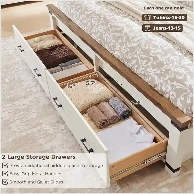 Estructura de cama estilo granja con cabecero alto de 54 y 2 cajones grandes