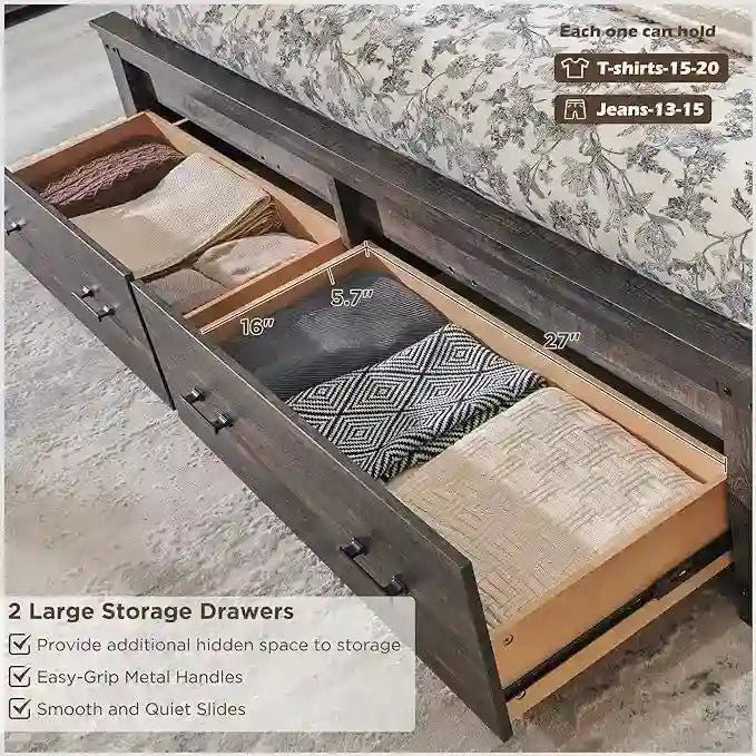 Estructura de cama estilo granja con cabecero alto de 54 y 2 cajones grandes