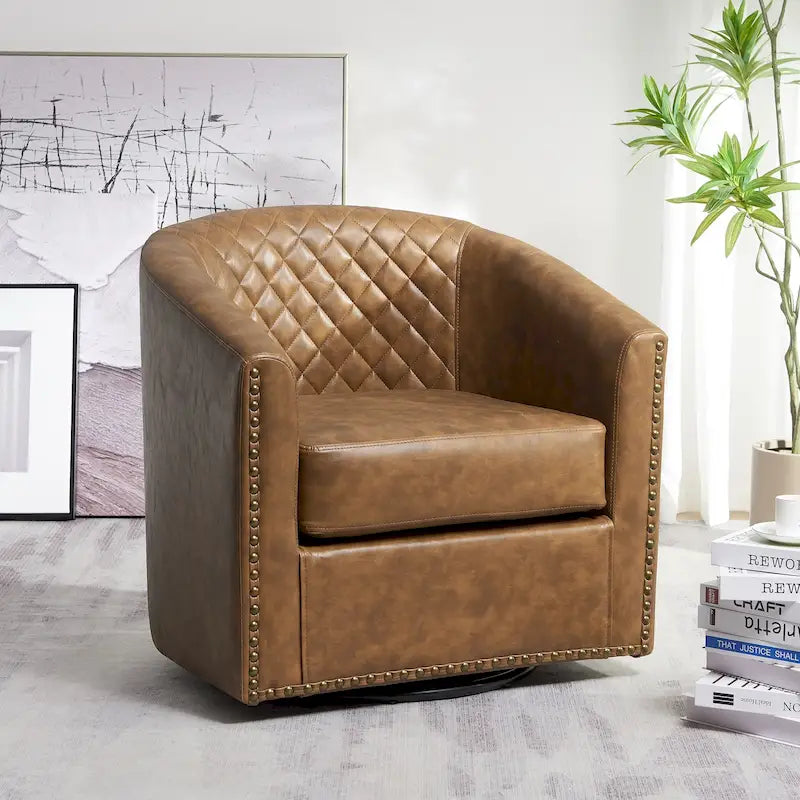 Fauteuil tonneau pivotant de 29 pouces de large en similicuir PU capitonné