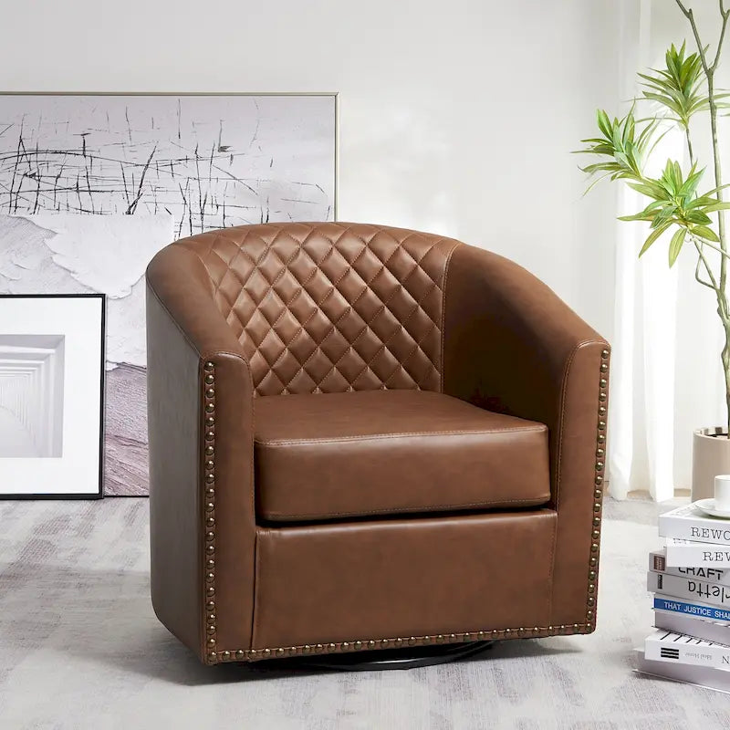 Fauteuil tonneau pivotant de 29 pouces de large en similicuir PU capitonné