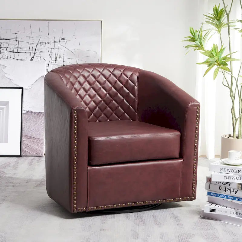 Fauteuil tonneau pivotant de 29 pouces de large en similicuir PU capitonné