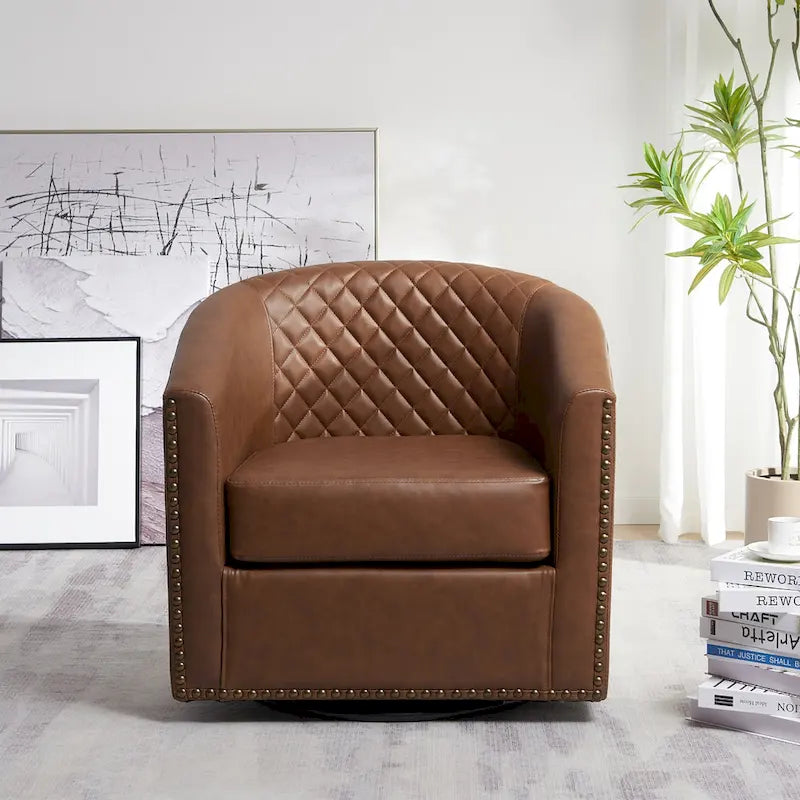 Fauteuil tonneau pivotant de 29 pouces de large en similicuir PU capitonné