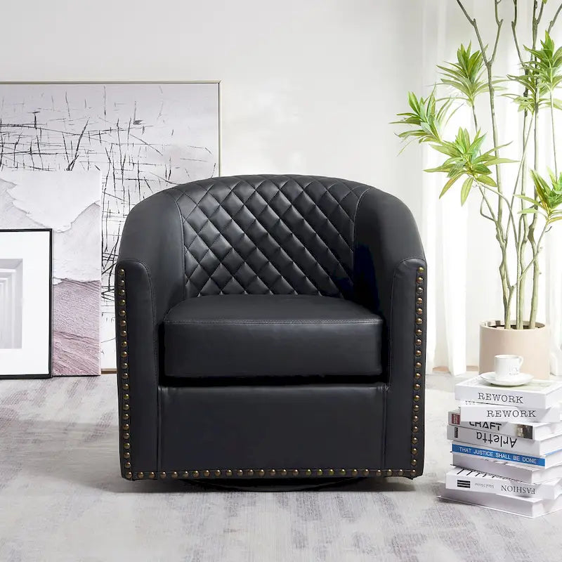 Fauteuil tonneau pivotant de 29 pouces de large en similicuir PU capitonné