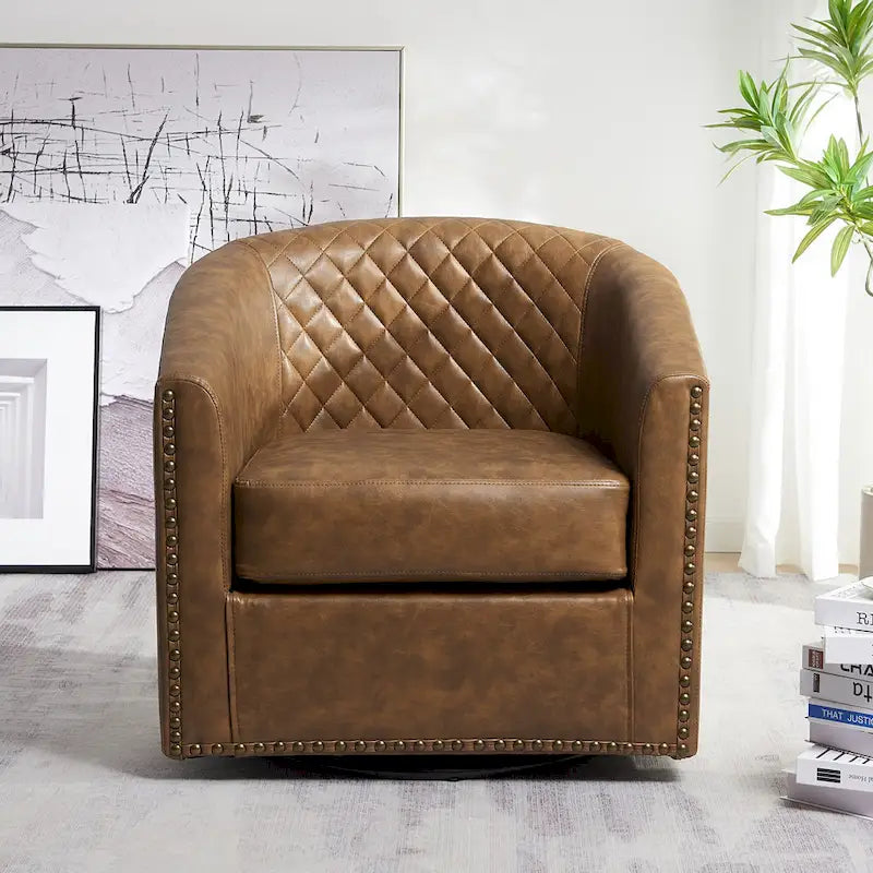Fauteuil tonneau pivotant de 29 pouces de large en similicuir PU capitonné