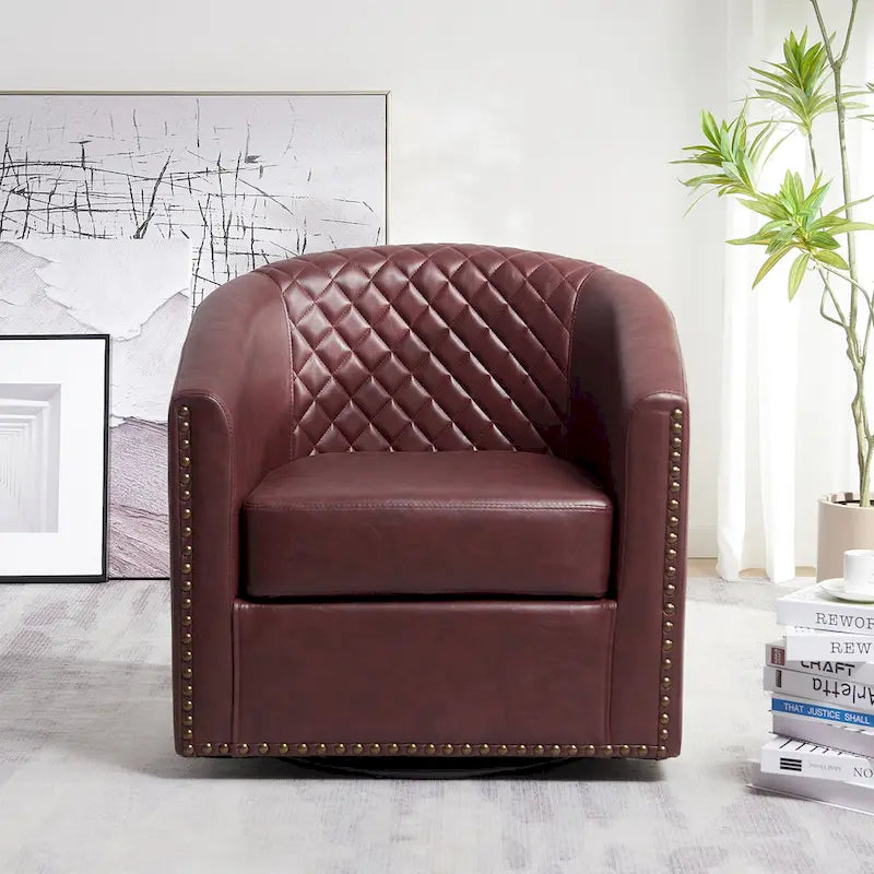 Fauteuil tonneau pivotant de 29 pouces de large en similicuir PU capitonné