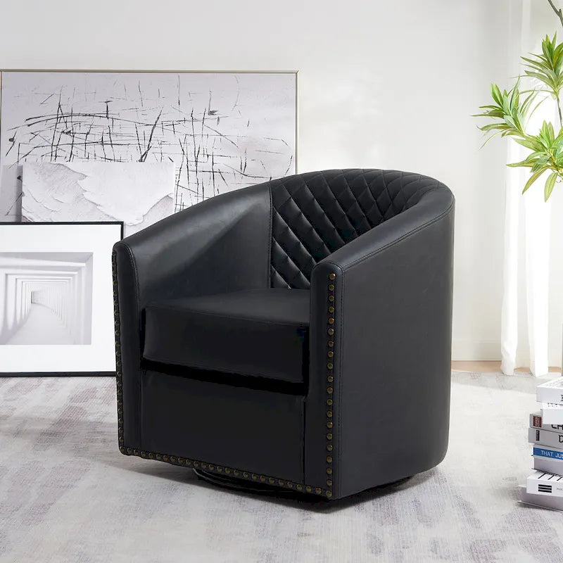 Fauteuil tonneau pivotant de 29 pouces de large en similicuir PU capitonné