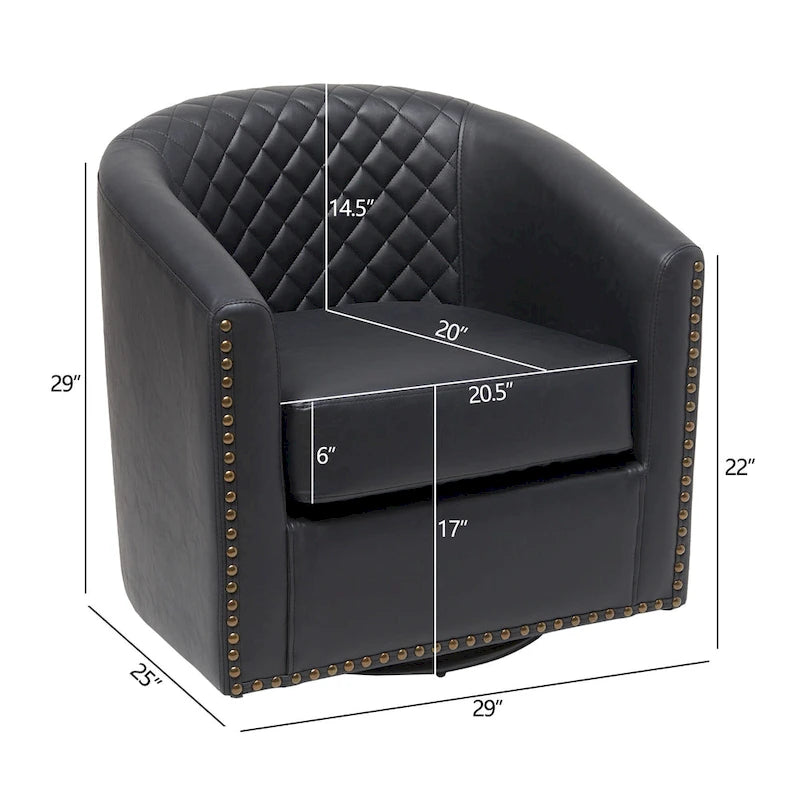 Fauteuil tonneau pivotant de 29 pouces de large en similicuir PU capitonné