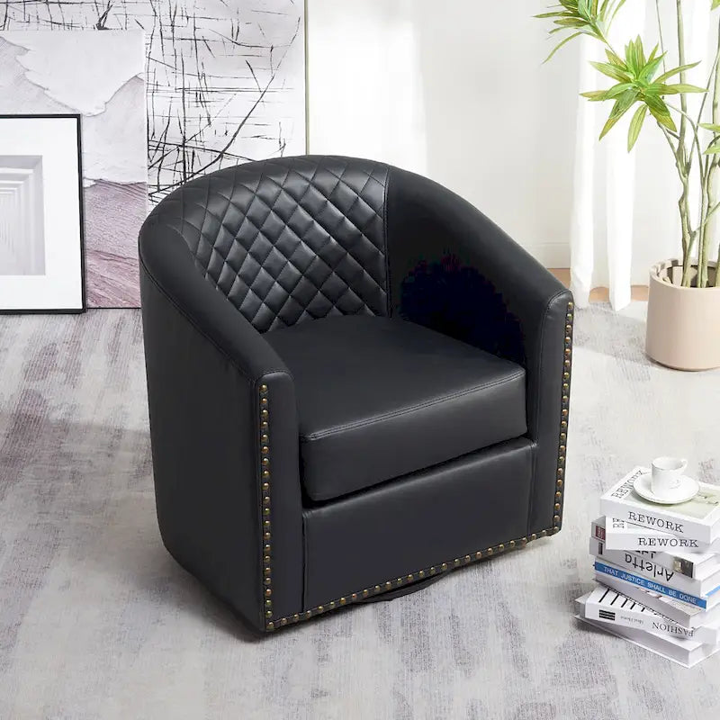 Fauteuil tonneau pivotant de 29 pouces de large en similicuir PU capitonné