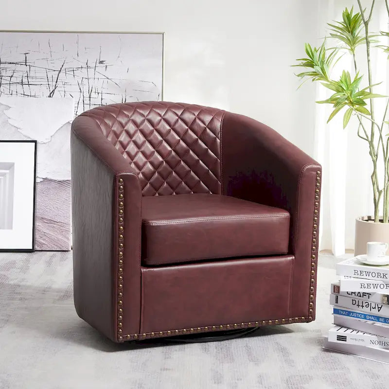 Fauteuil tonneau pivotant de 29 pouces de large en similicuir PU capitonné