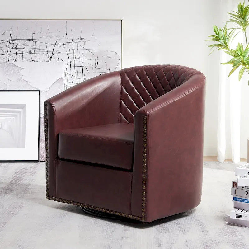 Fauteuil tonneau pivotant de 29 pouces de large en similicuir PU capitonné