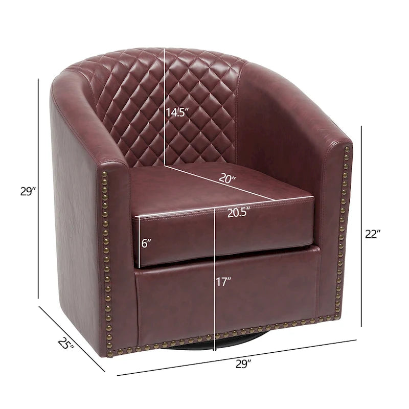 Fauteuil tonneau pivotant de 29 pouces de large en similicuir PU capitonné