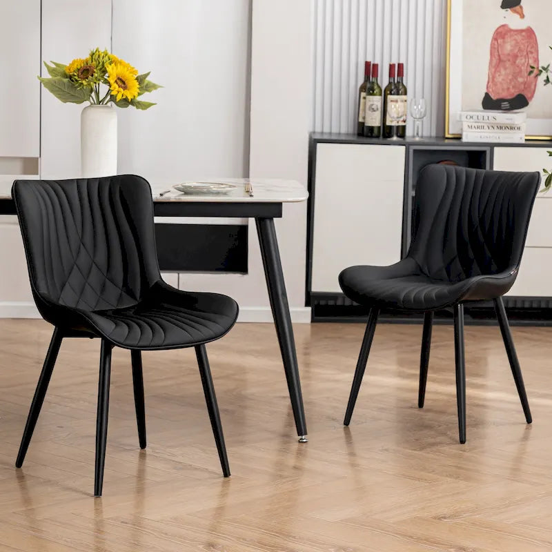 Juego de 2 sillas de comedor modernas tapizadas en cuero y sin brazos
