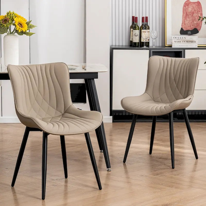 Juego de 2 sillas de comedor modernas tapizadas en cuero y sin brazos