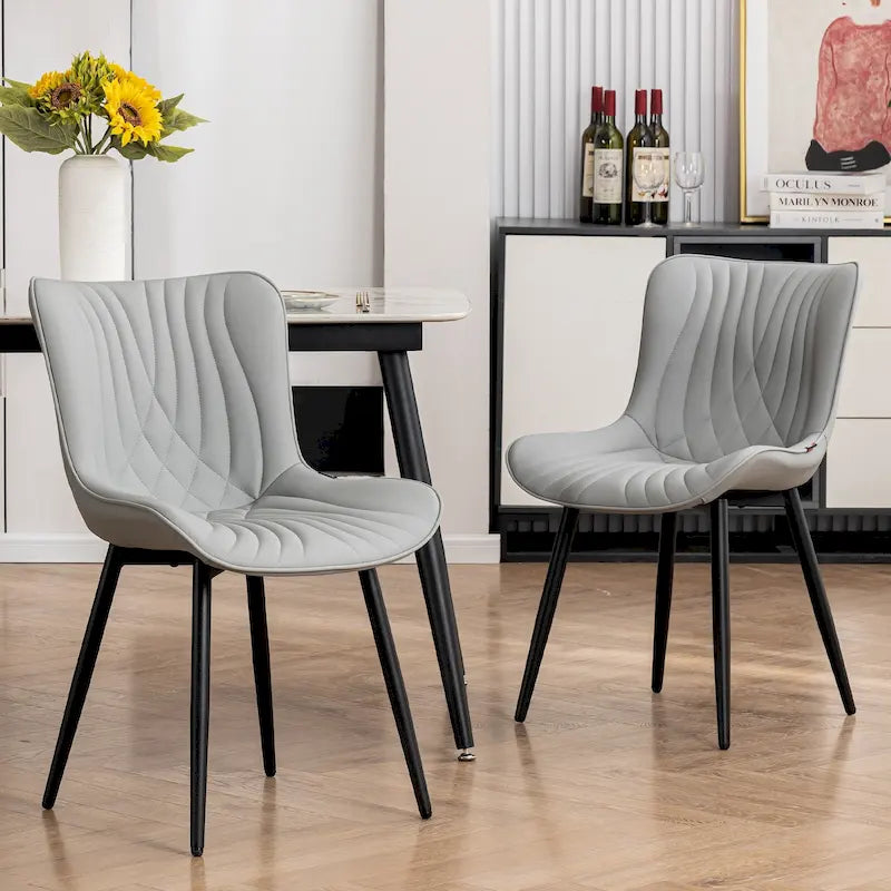 Juego de 2 sillas de comedor modernas tapizadas en cuero y sin brazos