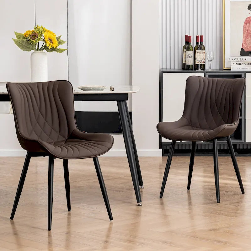 Juego de 2 sillas de comedor modernas tapizadas en cuero y sin brazos