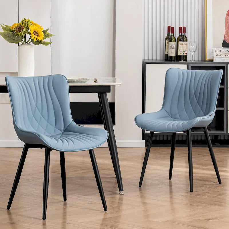 Juego de 2 sillas de comedor modernas tapizadas en cuero y sin brazos