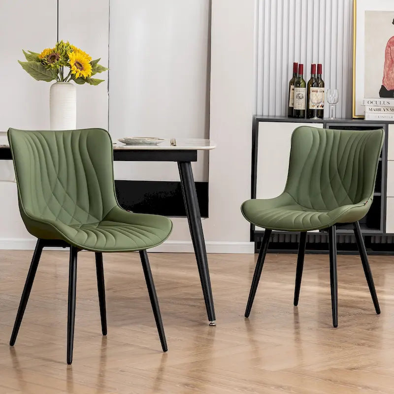 Juego de 2 sillas de comedor modernas tapizadas en cuero y sin brazos